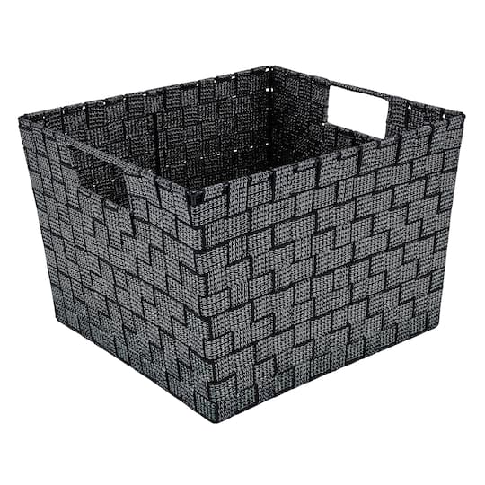 Simplify Lurex Striped Woven Storage Shelf Bin in Black | 13" x 15" x 10" | Michaels®